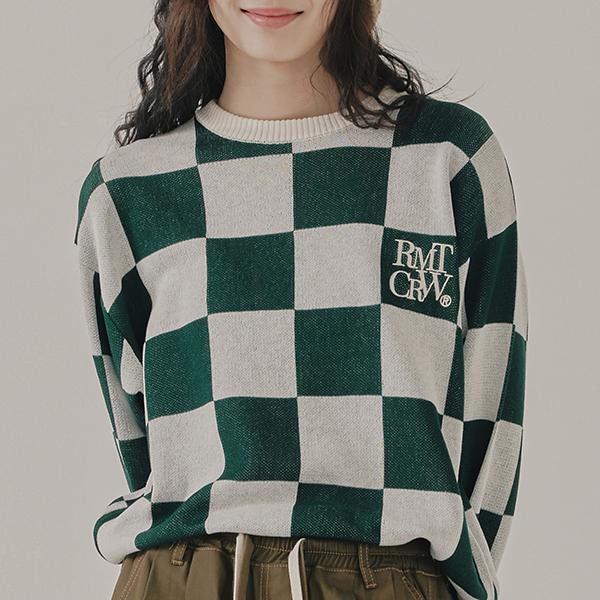 CHECKER BOARD KNIT TOP_GREEN